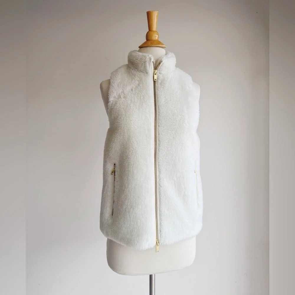 J. Crew Plush Fleece Excursion Vest E1535 XXS Ivory Faux Fur